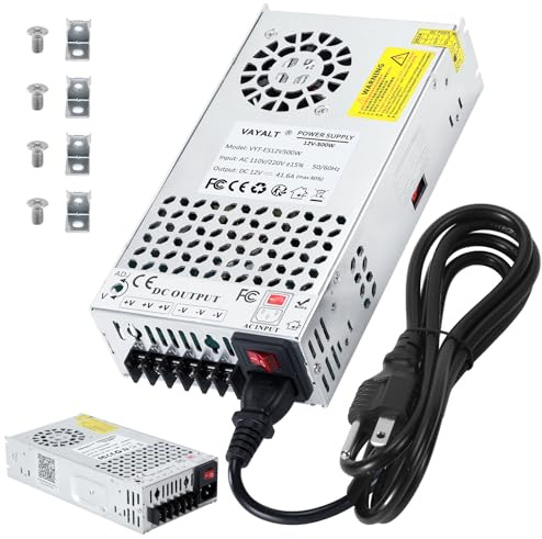 VAYALT Fuente de alimentación conmutada CC 12 V 41.6 A 500 W, fuente de alimentación de 110 V/220 V convertidor de CA a CC, conmutación regulada universal, fuente de alimentación de 12 V para sistema