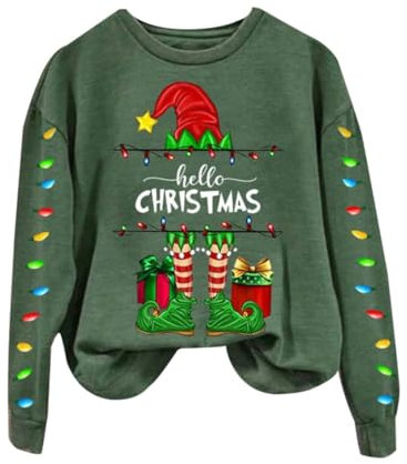 Generisch Sweater Weihnachten Damen Hässliche Oberteil Regular Fit Langarmshirt Leichte Tunika Lose Sweat Ohne Kapuze Jumper Oberteil Weihnachtsfeier Damen Weihnachtsshirt Damen Lustig