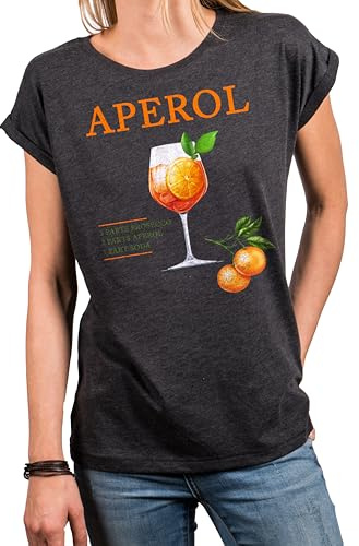 MAKAYA Damen Kurzarmshirt mit Orangenmotiv Sommer Top Alkohol Shirt