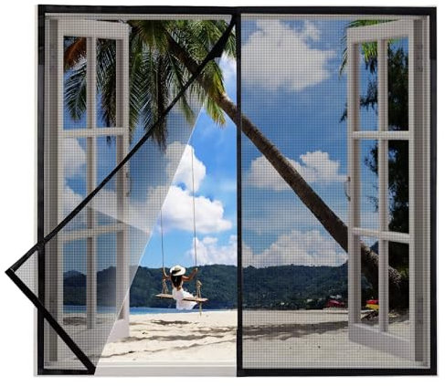 Zanzariera magnetica per Windows, 110x105cm Nero Varie Misure, Magneti Potenti, Chiusura Automatica, Tende Finestre Corridoi Patio Senza Forare