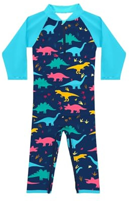 weVSwe Long Sleeve Toddler Swimsuit Sun Protection Baby Boys' Swimwear UPF 50+ One Piece Wetsuit Blue Dinosaur 6-12 Months