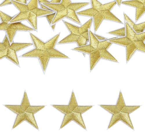 sourcing map 16Pcs Iron on Star Patches, Sew on Star Embroidered Patches, Decorative Repair Patch Applique for DIY Crafts Backpacks Bags Hats Clothes, 45mm Gold Yellow
