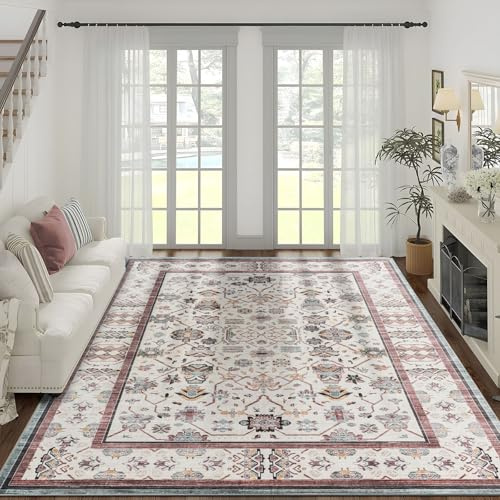 Taleta GORGEOUS Teppiche Wohnzimmer Waschbar Vintage Boho Groß rutschfest Weich Kurzflor Orientalischer Bereich Teppich für Schlafzimmer Esszimmer Küche Rot 200 x 290 cm