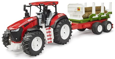 bruder 03453 - Roadmax Traktor mit Rückeanhänger und 3 Baumstämmen - Fahrzeuge, Forstwirtschaft, Bauernhof, Holztransporter, Spielzeug ab 2 Jahre
