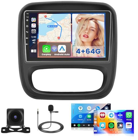 Hikity 4G+64G Android 15 Radio Coche para Renault Trafic 2014-2023 Opel Vivaro 2014-2019 con 9 Pantalla Táctil, 2 DIN Radio con Carplay inalámbrico Android Auto Radio FM/RDS BT GPS WiFi + CAM + Mic