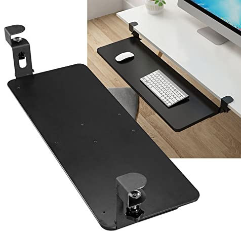 Keyboard Slider Tray for Desk Easy Install Clamp On Keyboard Shelf with Wrist Rests and Arm Support for Typing and Gaming Black 75 * 25Cm (30 * 10 Inch)