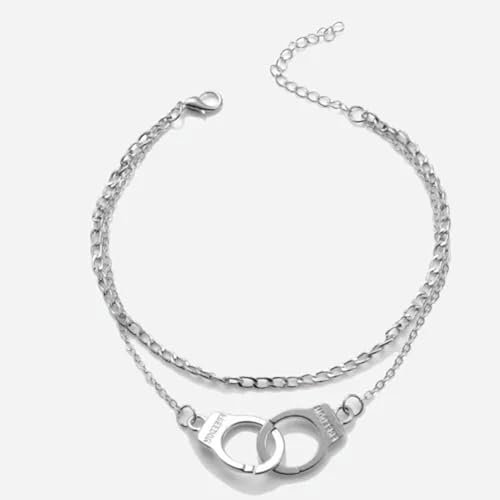 Frauen Liebe Handschellen Strand Fußkettchen Armband Fuß Kette Stilvolle Schmuck ~-Silber