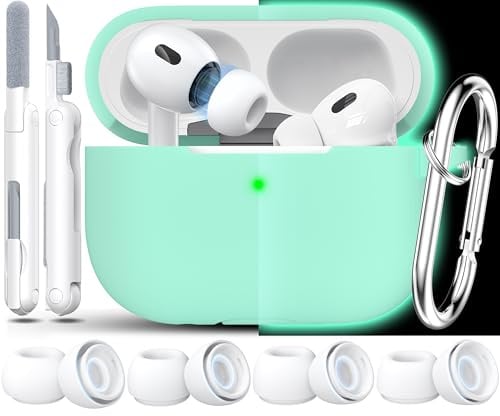 RFUNGUANGO Compatible with AirPods Pro 2nd/1st Case with Cleaning Kit & Silicone Ear Tips Buds for Apple Air Pods Pro(2019/2022/2023) Protective Case, Mint Green