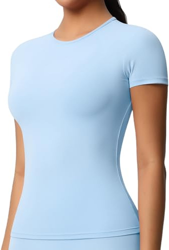 JTSON Camiseta Deportiva de Manga Corta para Mujer Transpirable Camisa Funcional T Shirt Cuello Redondo Running Camisa Elástica Compresión Top for Yoga Gym Workout Correr Fitness