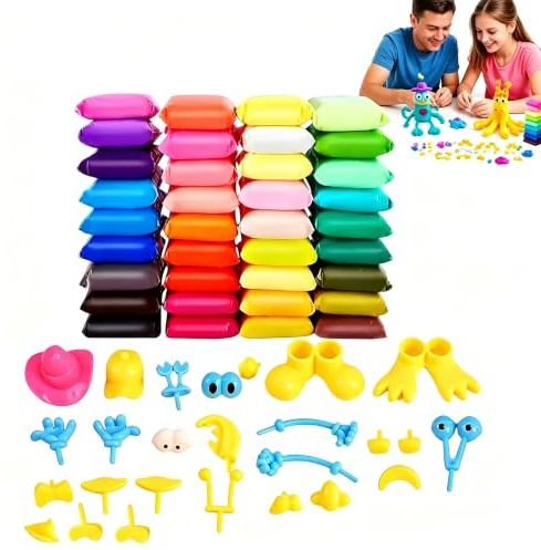 Lufttrocknende Modelliermasse, Air Dry Clay Set, lufttrocknende Modelliermasse in 60 Farben mit Werkzeugen und Anleitung – Kreativer DIY‑Bastelbedarf für Erwachsene und Hobby‑Anwender.