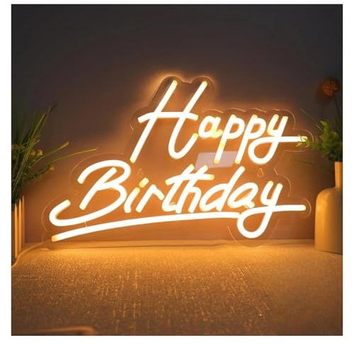 SHOUXI Sign Lamp Happy Birthday Neon Sign Battery Operated USB for Wall Decor Adjustable Brightness Happy Birthday Signs 25cmx35.4cm
