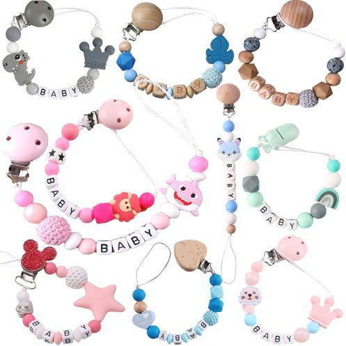 Schnullerkette, personalisierbar, Vorname Baby, weiches Silikon, Geschenk zur Geburt für Neugeborene, Mädchen, Jungen