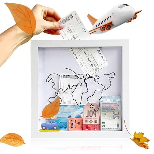 DIYCUT 3D Bilderrahmen zum Befüllen 20x20cm, Reise Abenteuer Archivbox | Ticketkassette mit Aufbewahrungsschlitzen, Schattenbox für Reiseerinnerungen, Wand und Tischdekoration