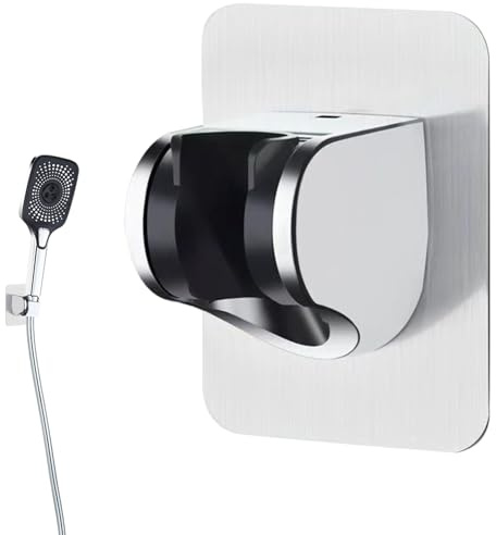 Wall Mount Shower Head Holder - Adjustable Shower Bracket with Strong Adhesive for Handheld Showers, No-Drill Shower Holder for Bathroom, Universal Fit for Shower Heads