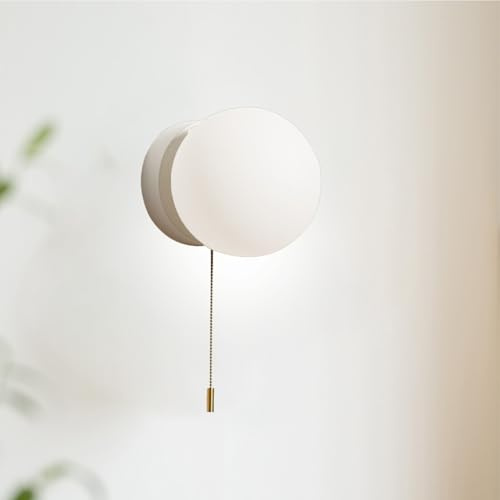 GZZBMY LED Innen Wandleuchten mit Zugschnur Schalter Kugel Metall Wandleuchte Moderne Design Nachttisch Wandbeleuchtung für Treppenhaus Wohnzimmer Schlafzimmer Kinderzimmer (Weiß,Weißes Licht)