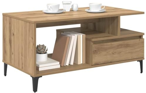 vidaXL Coffee Table Artisan Oak 90 x 49 x 45 cm Engineered Wood, Stylish Coffee Table, Modern Design, Functional Living Room, Minimalist Iron Leg, Practical Daily Use Piece