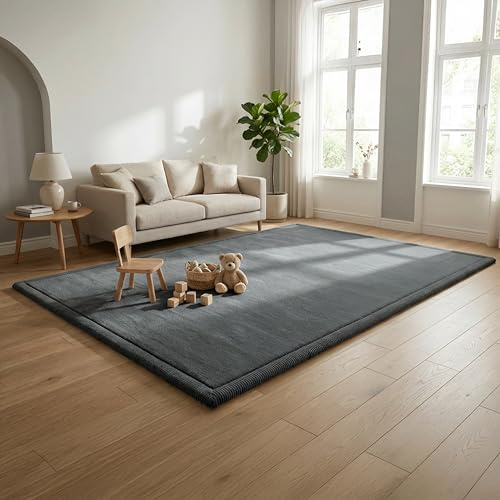 FRIEDO Krabbelmatte Baby I ÖKOTEX zertifiziert I 200x300cm anthrazit I Extra dick und weiche Spielmatte, Spielteppich I Rutschfester, wasserabweisender Teppich für Wohn und Kinderzimmer I Tatami Matte