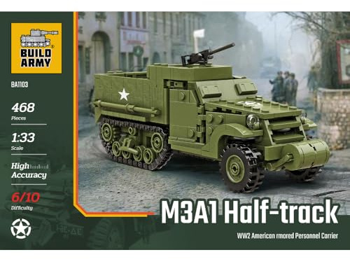 Buildarmy WW2 USA M3A1 Half-Track APC Vehicle Model Brick Building Block 468pcs