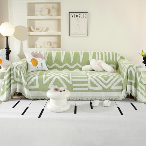 OstepDecor Sofa Überzug Bohu Chenille Sofabezug, Couch Überzug 1/2/3/4 Sitzer, Kratzfest Hund Katze Sofa Cover, rutschfest und babyfreundlich, Sofaüberwurf (Boho-Grün 180 x 260 cm)