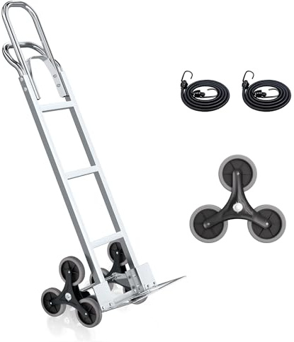 Stair Climbing Cart, 600 lbs Capacity Stair Climber, Hand Truck Dolly with Stretchable Dual Handle, 2 in 1 Heavy-Duty Trolley Cart, 6 Wheels Stair Dolly 2 Elastic Rope for Home Moving Warehouse