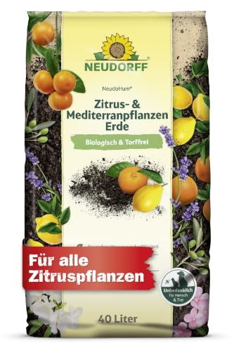Neudorff NeudoHum Zitrus- & MediterranpflanzenErde 40L – Torffreie Bio Erde für alle Mediterranpflanzen wie z.B. Zitronen, Orangen, Palmen und Olivenbaum - für 4 Wochen vorgedüngt