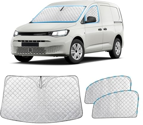 Sonnenschutz Auto Frontscheibe für VW Caddy (3er Set) Thermomatte Verdunkelung Fahrerhaus Seitenscheiben | Premium Aluminium-Vlies UV-Schutz & sichtschutz für Multivan Wohnmobil