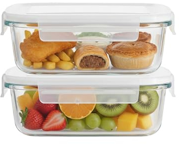 UAVAUI Glass Containers with Lids, 2 Packs Reusable Glass Meal Prep Containers, Leak Proof, Airtight Lunch Bento Boxes for Microwave, Oven, Freezer and Dishwasher Safe, BPA-Free (680ML)