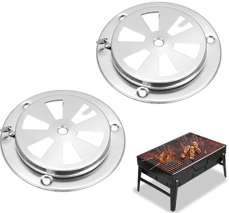 2 piezas Chapa de rejilla de ventilación Redonda Chapa ventilación rejilla acero inoxidable Roseta acero inoxidable redonda con cierre para estufa gas,brasero,ahumador,barco,autocaravana,casa - Plata