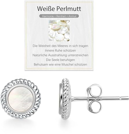 Onyx & Perlmutt Ohrringe für Frauen Silber 925, AAA-Natürliche Edelsteine Ohrstecker, Geburtstagsgeschenk mit Sinnkarte und Box, Hypoallergene Nickelfrei
