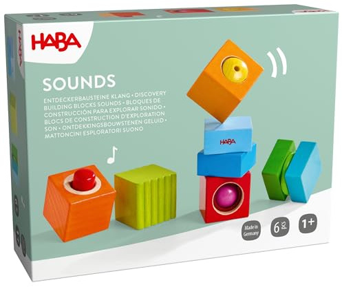 HABA Entdeckerbausteine Klangspaß – 6 Kleinkind Klangbausteine ab 1 Jahr | Aus Holz - Baby Musikspielzeug & Montessori Spielzeug zur Wahrnehmung ab 12 Monaten