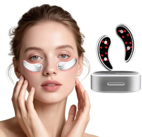 TECKZOON Tragbares Rotlicht Augenmassagegerät, Wiederaufladbar Augen Massagegerät, LED Unter Augen Patches gegen Augenringe, Schwellungen, Falten & Hautstraffung