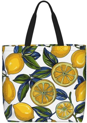 LRHCNZDCP Borsa shopper riutilizzabile con stampa a medaglione, da donna, impermeabile, leggera, per shopping, viaggi e uso quotidiano, Modello di frutta al limone, Taglia unica