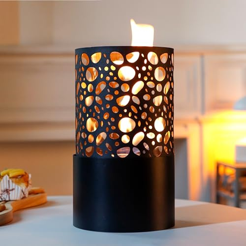 JHY DESIGN 29cm H Windlicht Tisch-Kamin Feuerschale Tischlampe Windlichter aus Metall und Glas