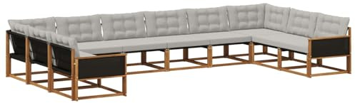 vidaXL Outdoor-Sofagarnitur mit Kissen 10 pcs Natürlich und Hellgrau, Gartenmöbel-Set, modernes modulares Sofa, langlebige Couch, ergonomisches Design, schicke Terrassen-Sitzmöbel