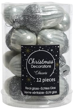 Christmas-Decorations 12 Weihnachtskugeln Glas Eichel (Bianco)