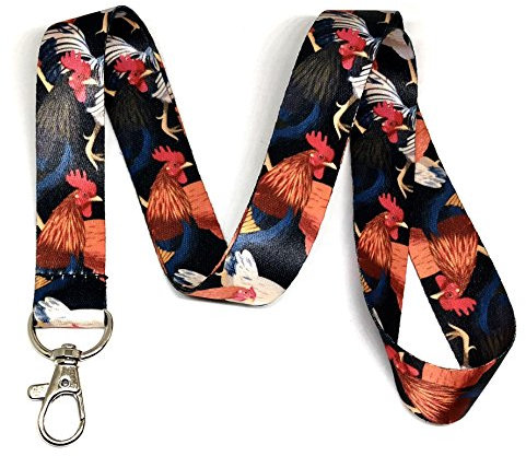 Chickens & Roosters Print Lanyard Key Chain Id Badge Holder