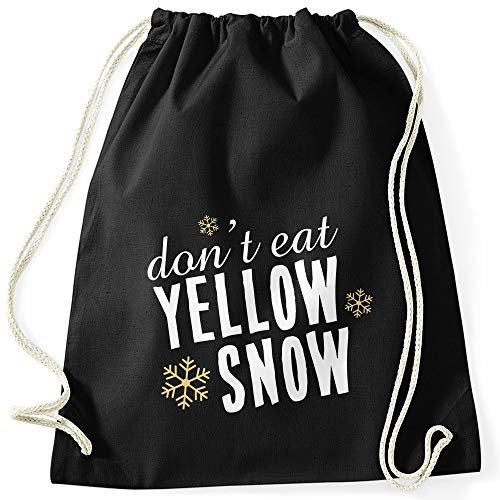 MoonWorks® Turnbeutel Don't eat Yellow Snow Spruch Skifahrer Snowboardfahrer Wintersportler lustig Après Ski schwarz unisize