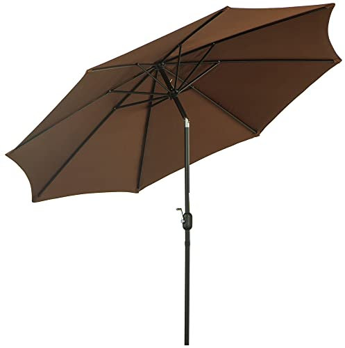 Outsunny Ombrellone da Giardino 3x2.5 m Inclinabile con Manovella e Palo Smontabile, in Metallo e Poliestere, Color Caffè