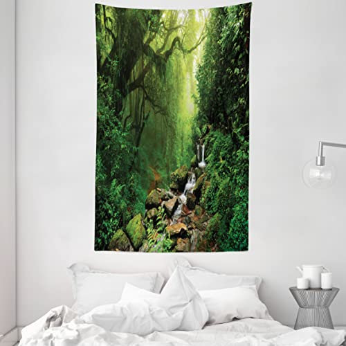 ABAKUHAUS Regenwald Wandteppich und Tagesdecke, Spring in Nepal Footpath, aus Weiches Mikrofaser Stoff Wand Dekoration Für Schlafzimmer, 140 x 230 cm, Grün und Braun