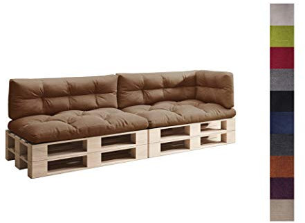 sunnypillow Palettenkissen 5er Set für Europaletten Indoor und Outdoor Palettenpolster Palettensofa Kissen mit schöner Steppung Auflage 120 x 80 viele Farben zur Auswahl Braun