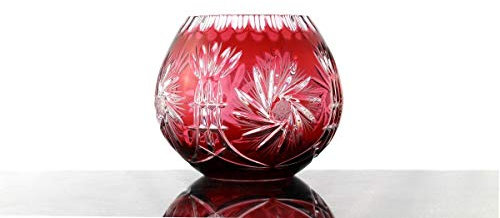 CRISTALICA Glasvase Kugelvase Rot geschliffen Schleuderstern Kristallglas 15 cm