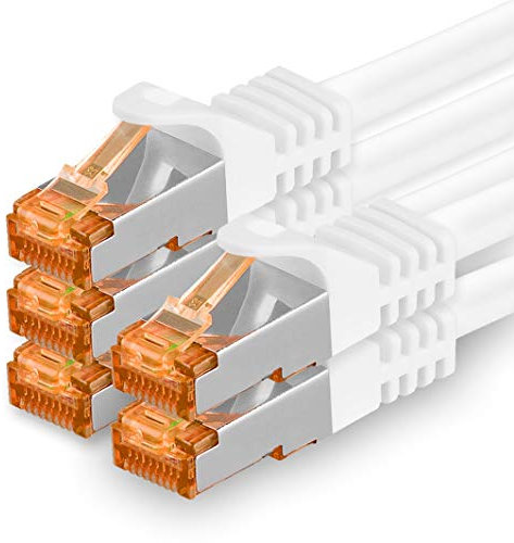 1aTTack.de 1m - Cat.7 Netzwerkkabel Weiß - 5 Stück Gigabit Ethernet LAN Kabel 10000 Mbit s Patchkabel Cat7 Kabel S FTP PIMF Schirmung LSZH Cat.7 Rohkabel Rj45 Stecker Cat 6a - 5 x 1 Meter