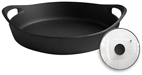Cast Iron Skillet 1.6L with Double Handle Frying Pan for Halogen Furnace Electric Ceramic Stove Electric Furnace Induction Cooker 30cm - Black