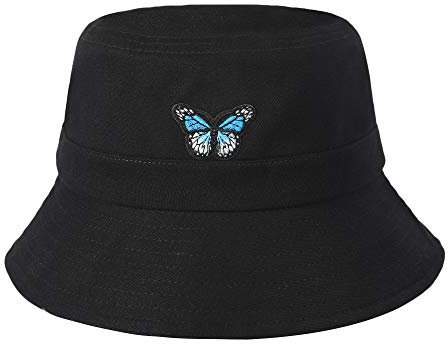 ZLYC Unisex Sommer Süß Eimerhut Fischerhüte (Schmetterling Schwarz),Einheitsgröße
