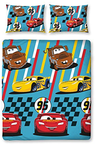 Offizieller Disney Cars Dinoco Doppel-Bettbezug Rescue Design | wendbarer zweiseitiger Bettbezug mit Lightning McQueen & Mater mit passenden Kissenbezügen