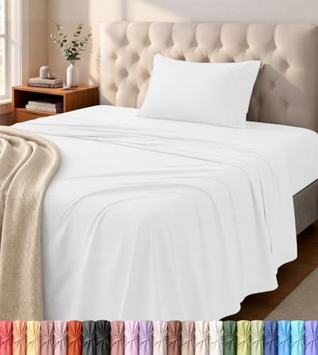 Utopia Bedding Twin Sheet Set - Jersey Knit Sheets 3 Piece – Cotton – Soft T-Shirt Stretchy Sheets (Twin, White)