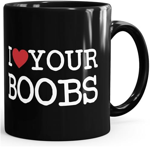 MoonWorks® Kaffee-Tasse Spruch I love my Penis/Pimmel Boobs I love your Boobs/Penis Bürotasse lustige ironische Kaffeebecher I love your Boobs schwarz unisize