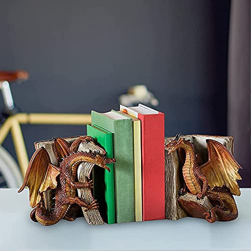 Statues mythiques de Dragon Gardien, Une Paire de Dragon perché sur Une Pile de Livres, Serre-Livres Dragon pour décor et Figurines Gothiques et médiévales décoratives