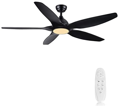 Newday 153CM Große Deckenventilator mit Beleuchtung und Fernbedienung Schwarz, Dimmbar LED, DC Motor Leise Reversibel, 6 Windgeschwindigkeit, 3 Timer für Schlafzimmer Wohnzimmer Terrasse