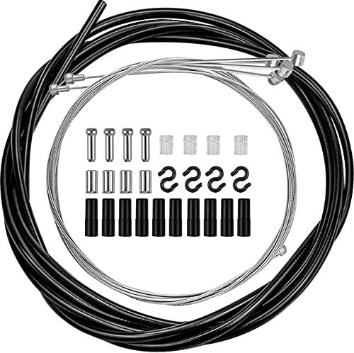 PLUTEO Universal Bike Brake Cable Kit with 2.5m Housing Cable with Cable Wire Cap S-Hooks for MTB and Road Bike Black